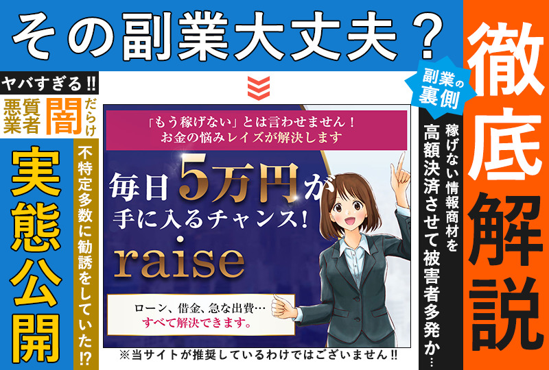 レイズ（raise）・武田博己（たけだひろみ）は悪質詐欺か！？「毎日5万円が手に入るチャンス」は嘘で危険？登録して内容を調査！